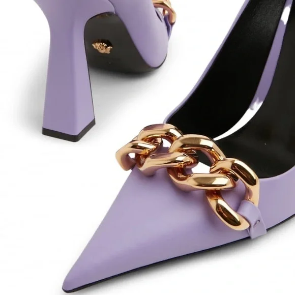 New! VERSACE Medusa Chain Leather Heels - Picture 4 of 14